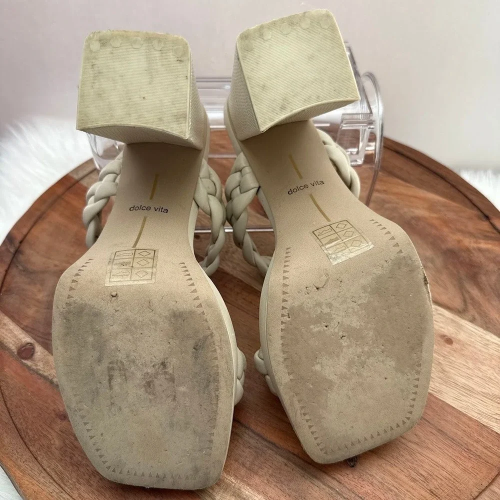 Dolce Vita Womens Cream Braided Platform Block Heel Sandals Square Toe Size 8 - Picture 8 of 12